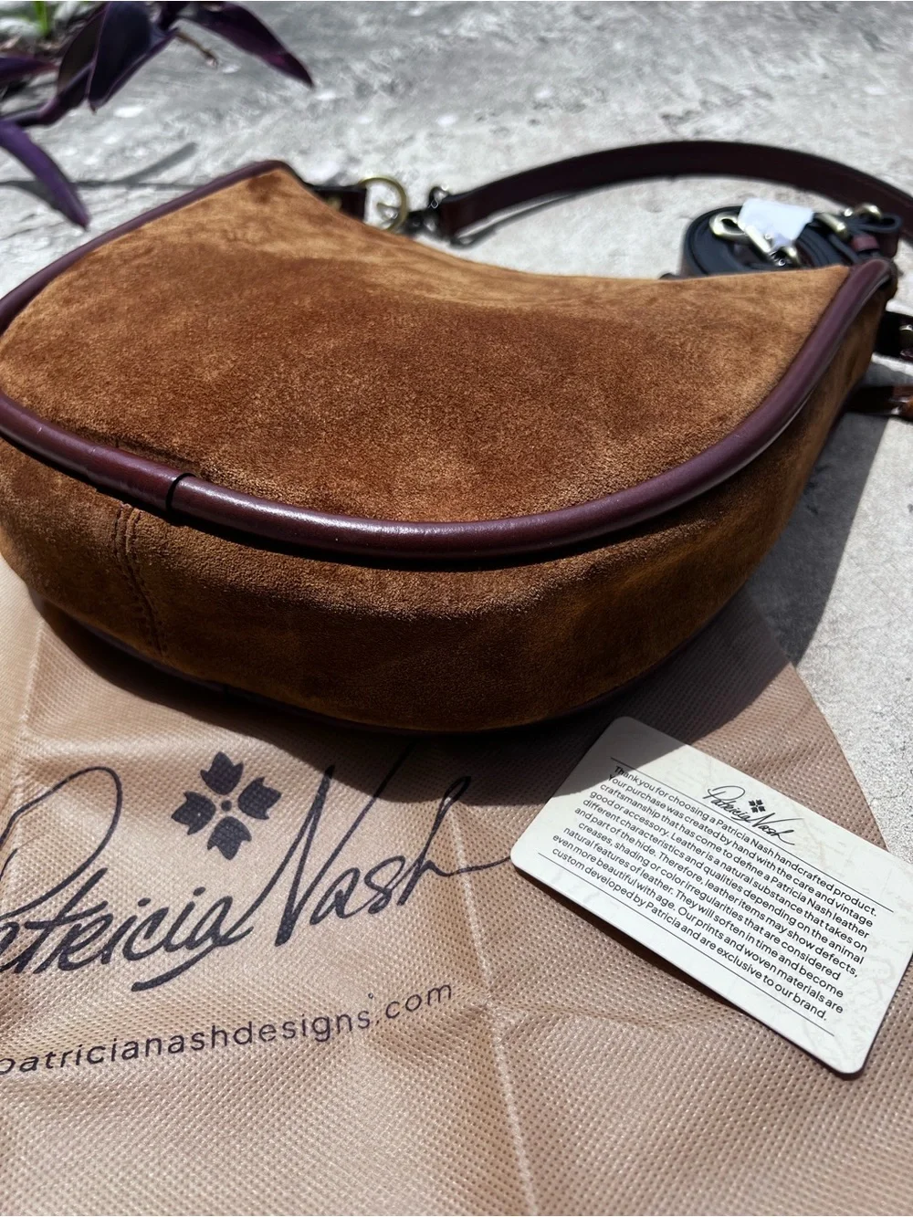 NWT Patricia Nash Calanna Cognac Brown Suede Leather Saddle bag - Picture 10 of 15